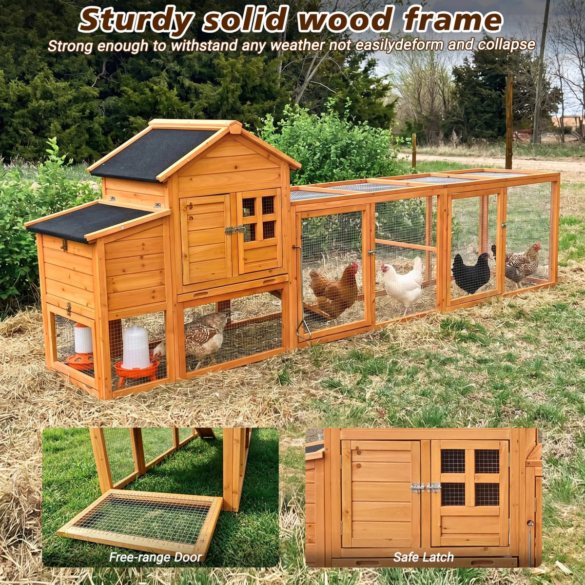 Large Chicken Coop With Run | 122 Inch | Nest Box And Removable Tray | Fits 4 To 6 Hens