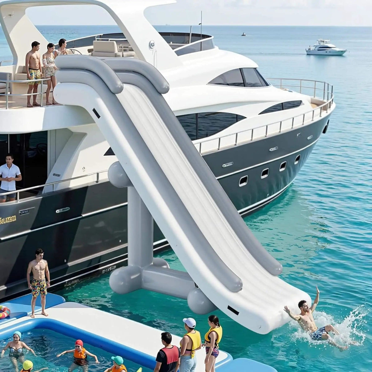 Large 16FT Commercial Inflatable Yacht Water Slide With Pump | 16 ft | Water Park & Slide | Home