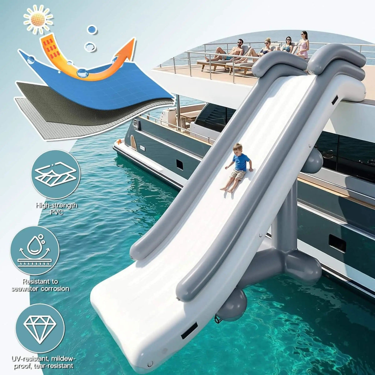 Large 16FT Commercial Inflatable Yacht Water Slide With Pump | 16 ft | Water Park & Slide | Home