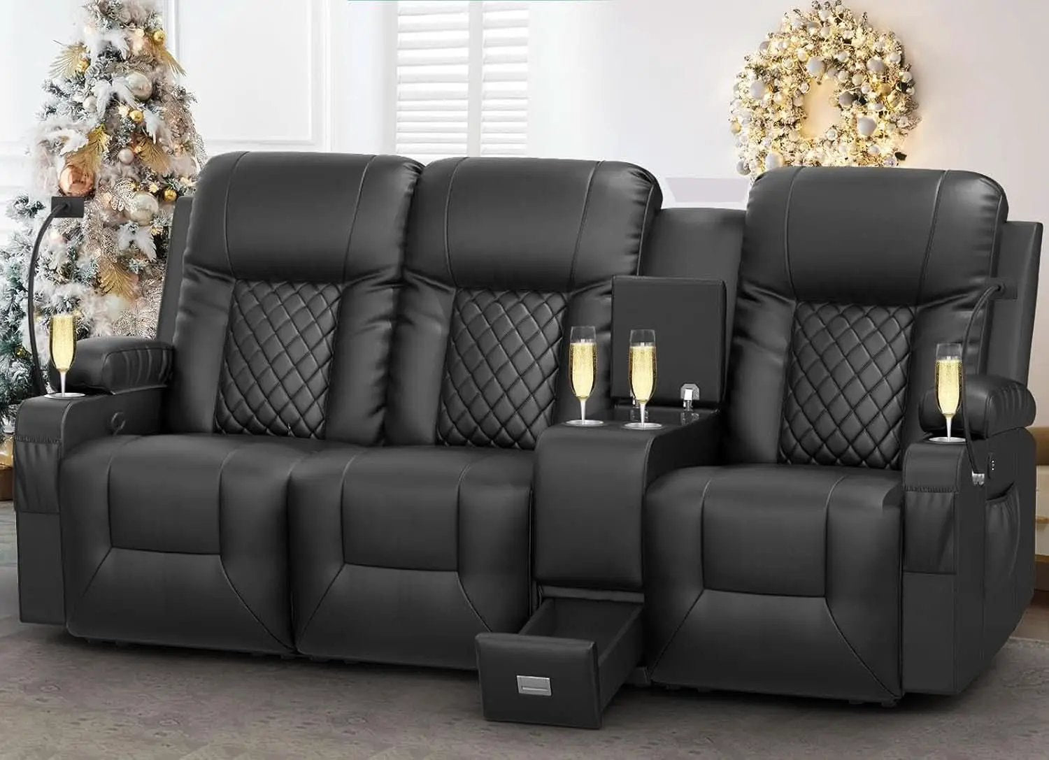 Large 3 Seat Recliner Sofa with USB Ports from PriceLows™