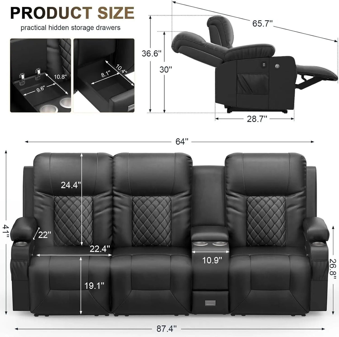 Large 3 Seat Recliner Sofa with USB Ports from PriceLows™