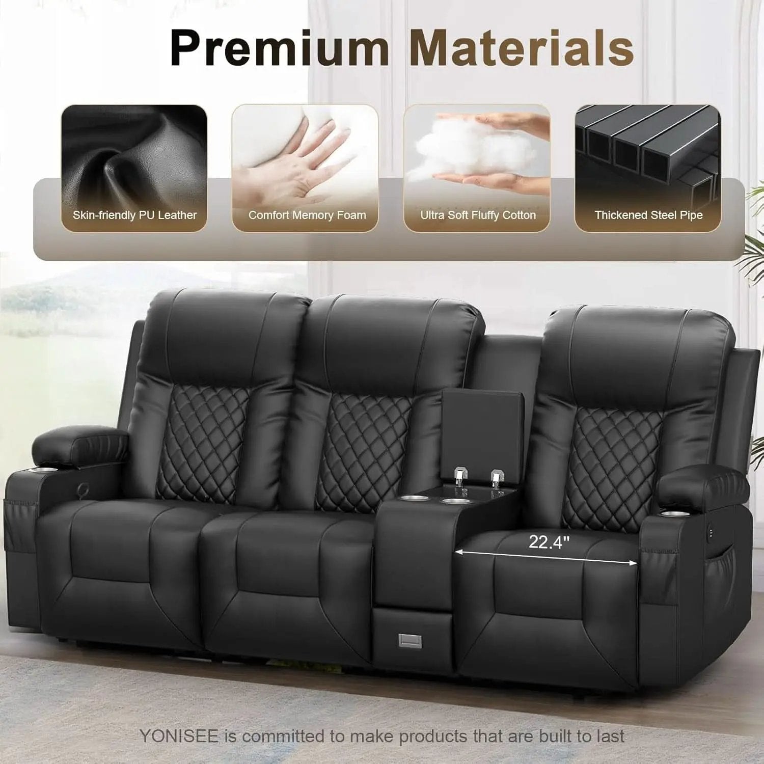 Large 3 Seat Recliner Sofa with USB Ports from PriceLows™