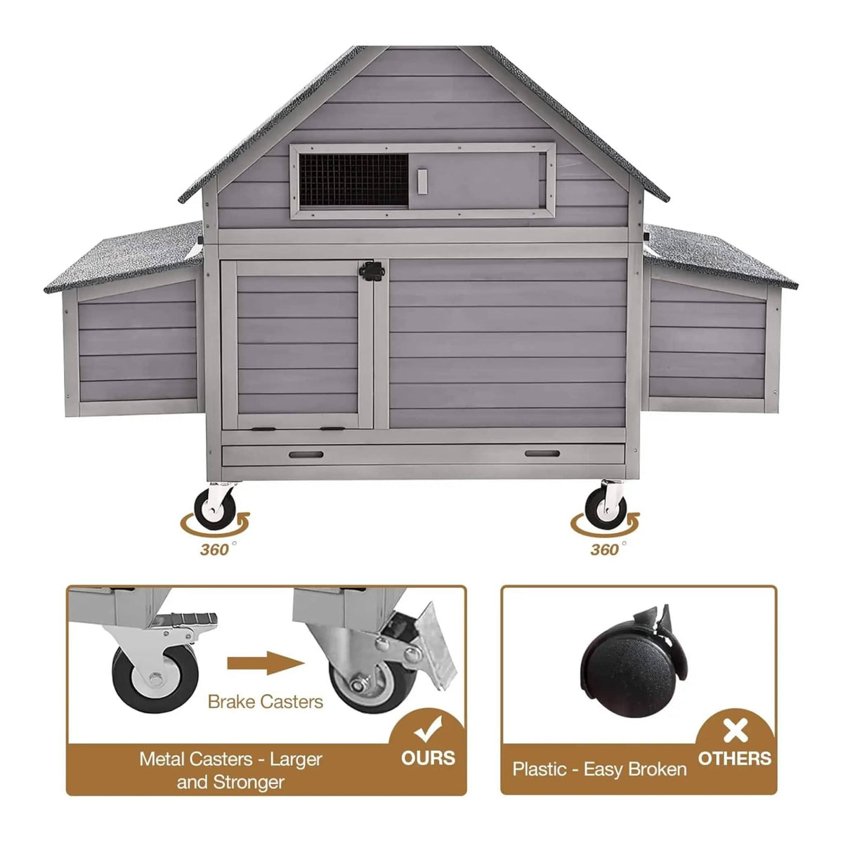Large 63-Inch Movable Wooden Hen House With Wheels And Nesting Box | 63 Inch | Metal | Chicken Coop