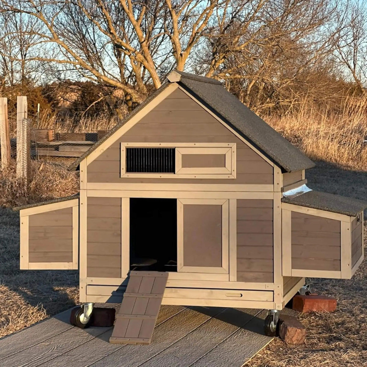 Large 63-Inch Movable Wooden Hen House With Wheels And Nesting Box | 63 Inch | Metal | Chicken Coop