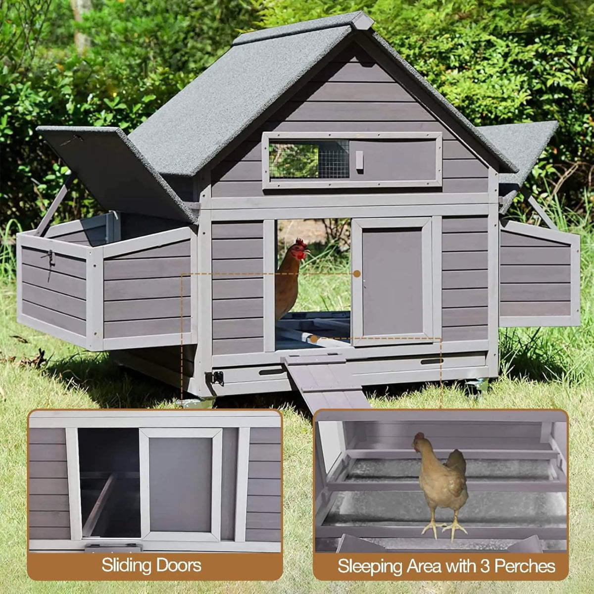Large 63-Inch Movable Wooden Hen House With Wheels And Nesting Box | 63 Inch | Metal | Chicken Coop