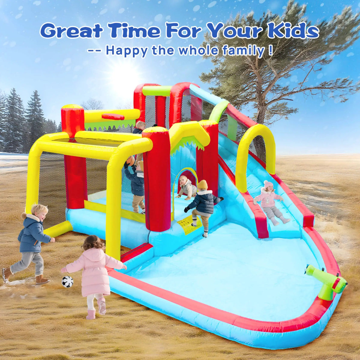 Large 7-In-1 Inflatable Water Slide Bouncer | Pool And Climbing Wall | 450-Watt Blower | Quick Setup