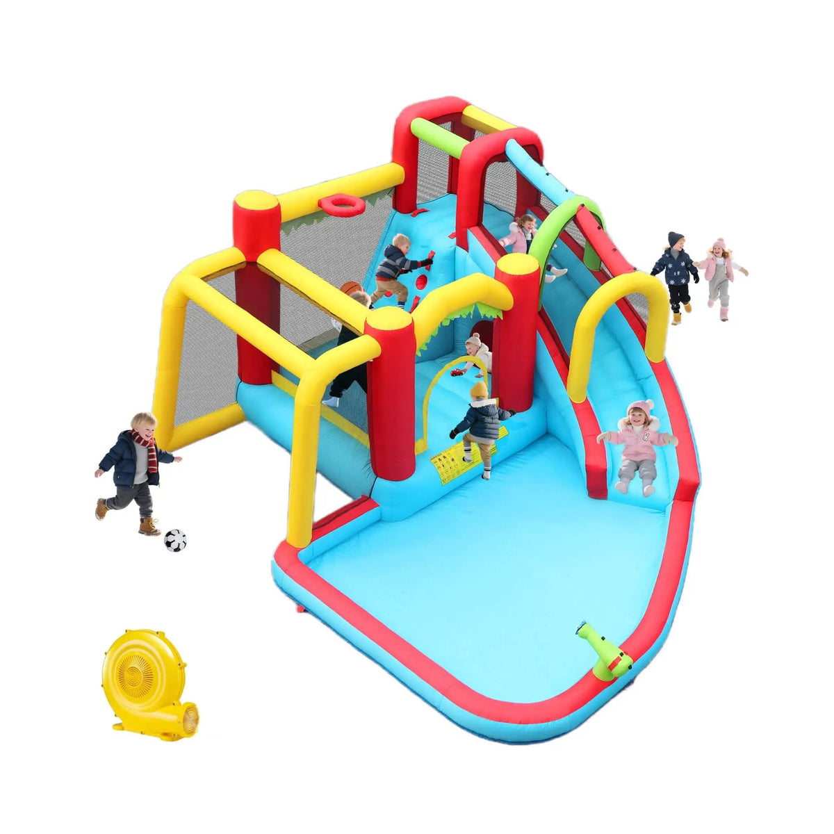Large 7-In-1 Inflatable Water Slide Bouncer | Pool And Climbing Wall | 450-Watt Blower | Quick Setup
