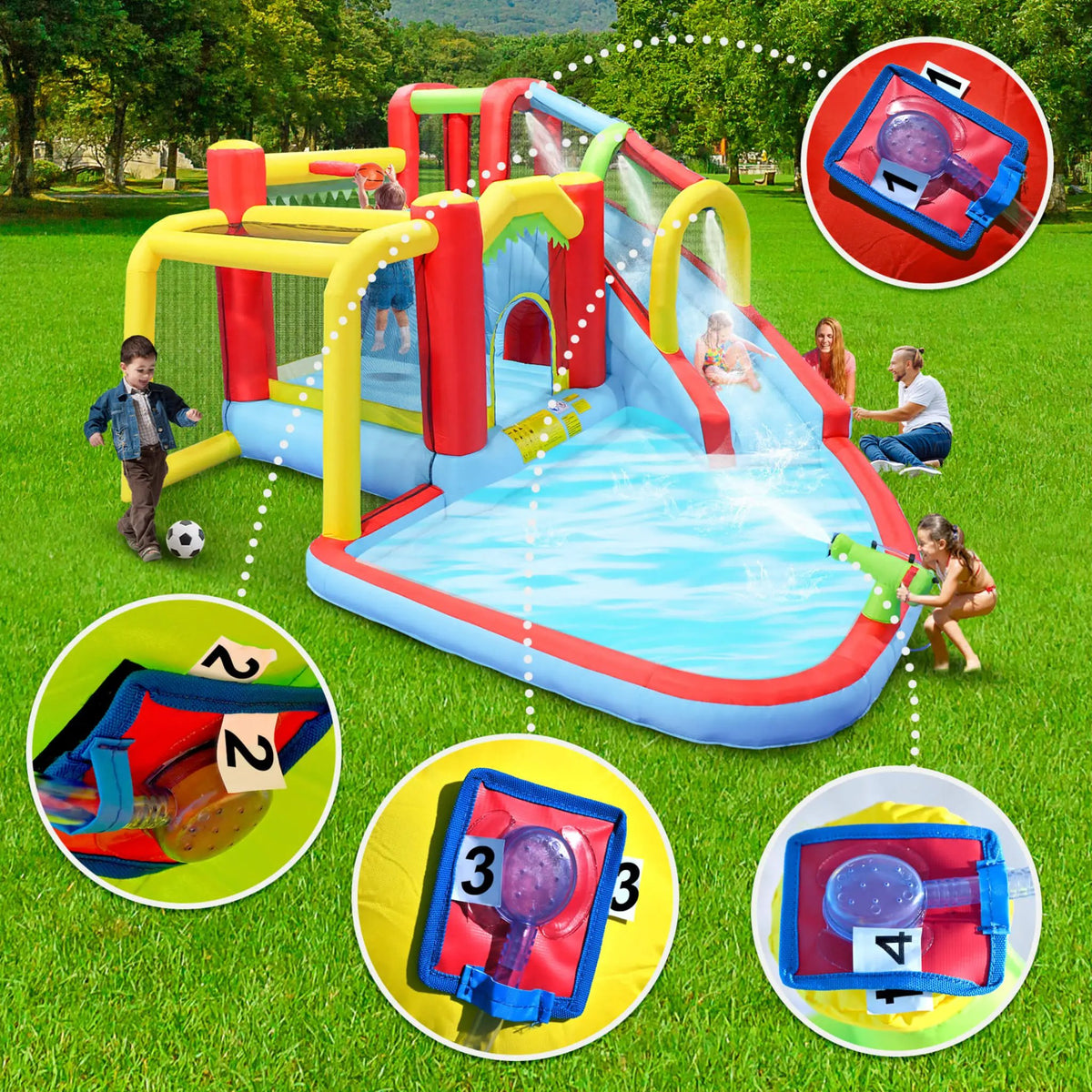Large 7-In-1 Inflatable Water Slide Bouncer | Pool And Climbing Wall | 450-Watt Blower | Quick Setup