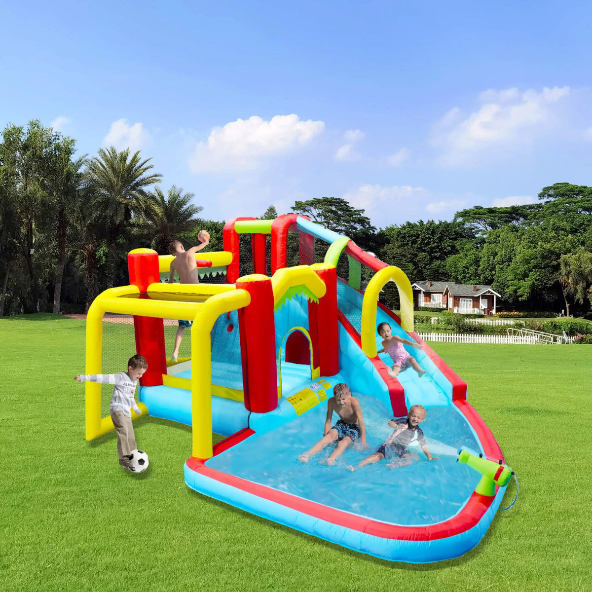 Large 7-In-1 Inflatable Water Slide Bouncer | Pool And Climbing Wall | 450-Watt Blower | Quick Setup