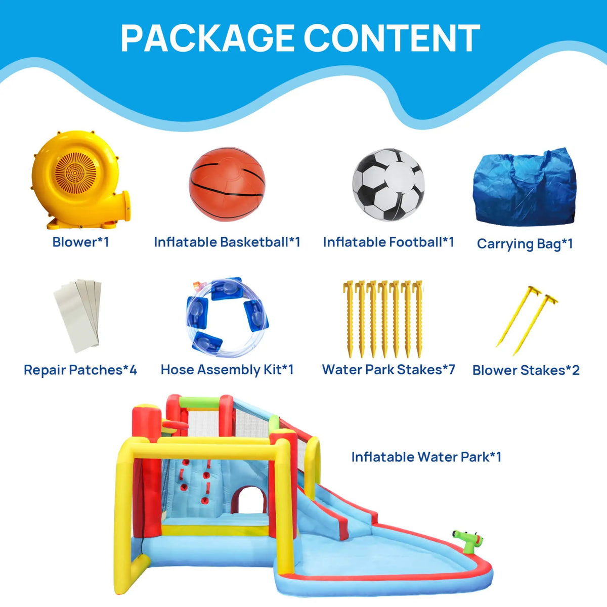 Large 7-In-1 Inflatable Water Slide Bouncer | Pool And Climbing Wall | 450-Watt Blower | Quick Setup
