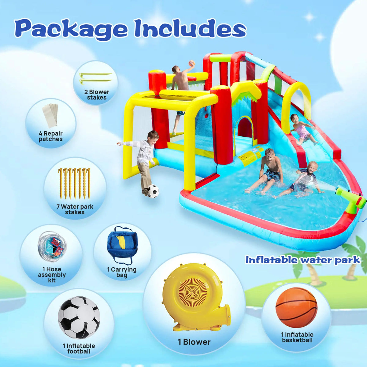 Large 7-In-1 Inflatable Water Slide Bouncer | Pool And Climbing Wall | 450-Watt Blower | Quick Setup