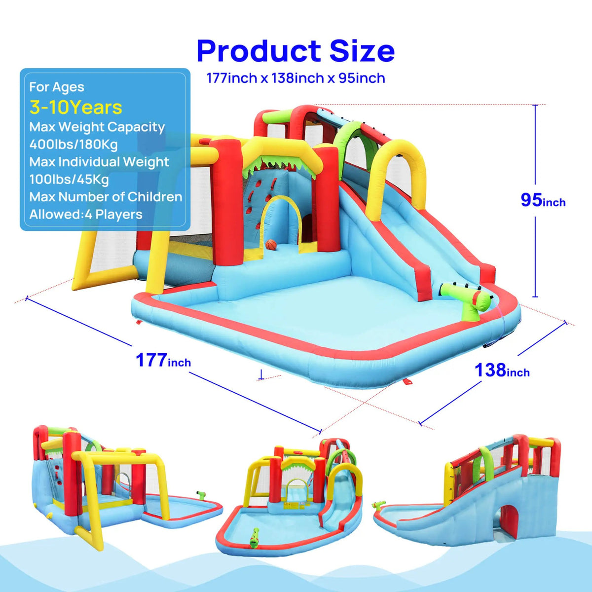 Large 7-In-1 Inflatable Water Slide Bouncer | Pool And Climbing Wall | 450-Watt Blower | Quick Setup