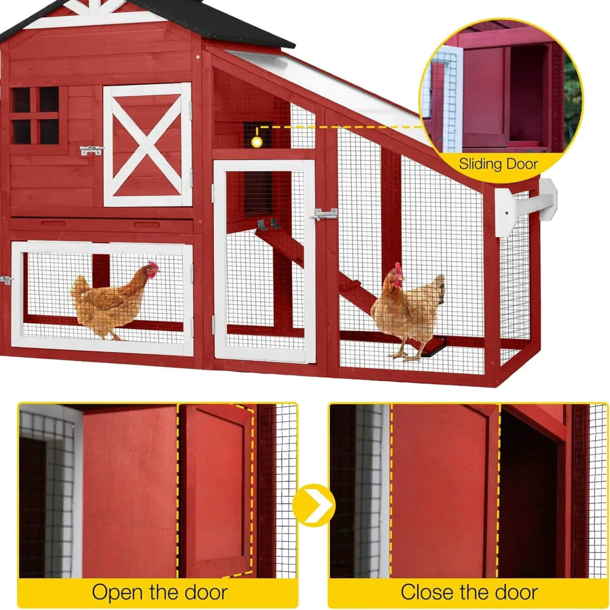 Large 73-Inch Portable Chicken Coop With Wheels And Nesting Box | 73 Inch | Wood | Home