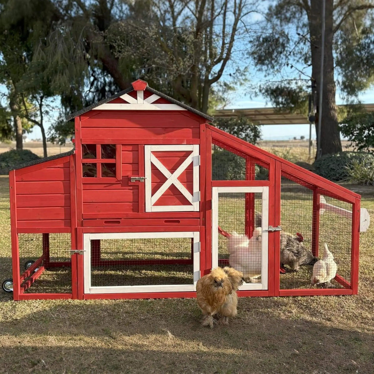 Large 73-Inch Portable Chicken Coop With Wheels And Nesting Box | 73 Inch | Wood | Home