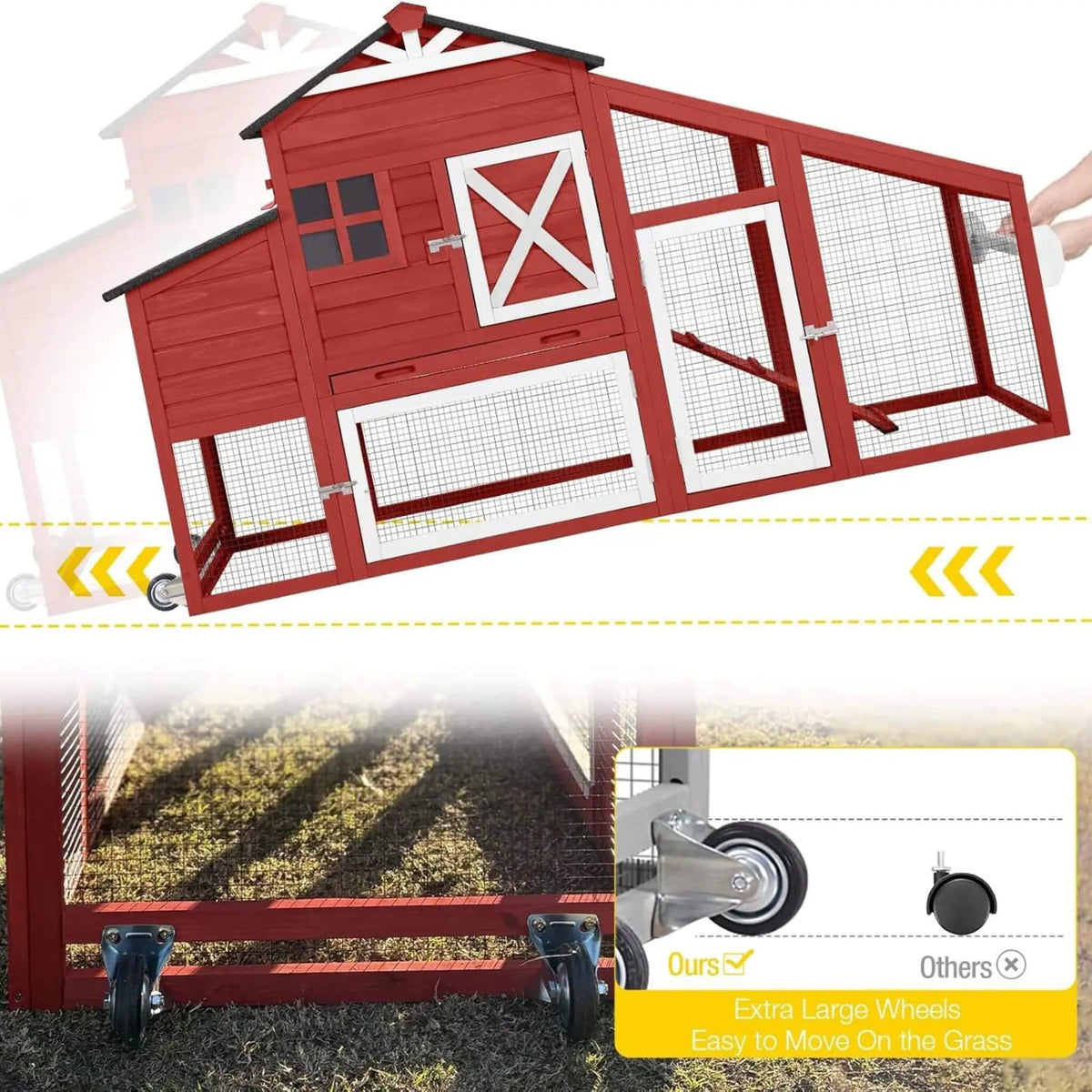 Large 73-Inch Portable Chicken Coop With Wheels And Nesting Box | 73 Inch | Wood | Home