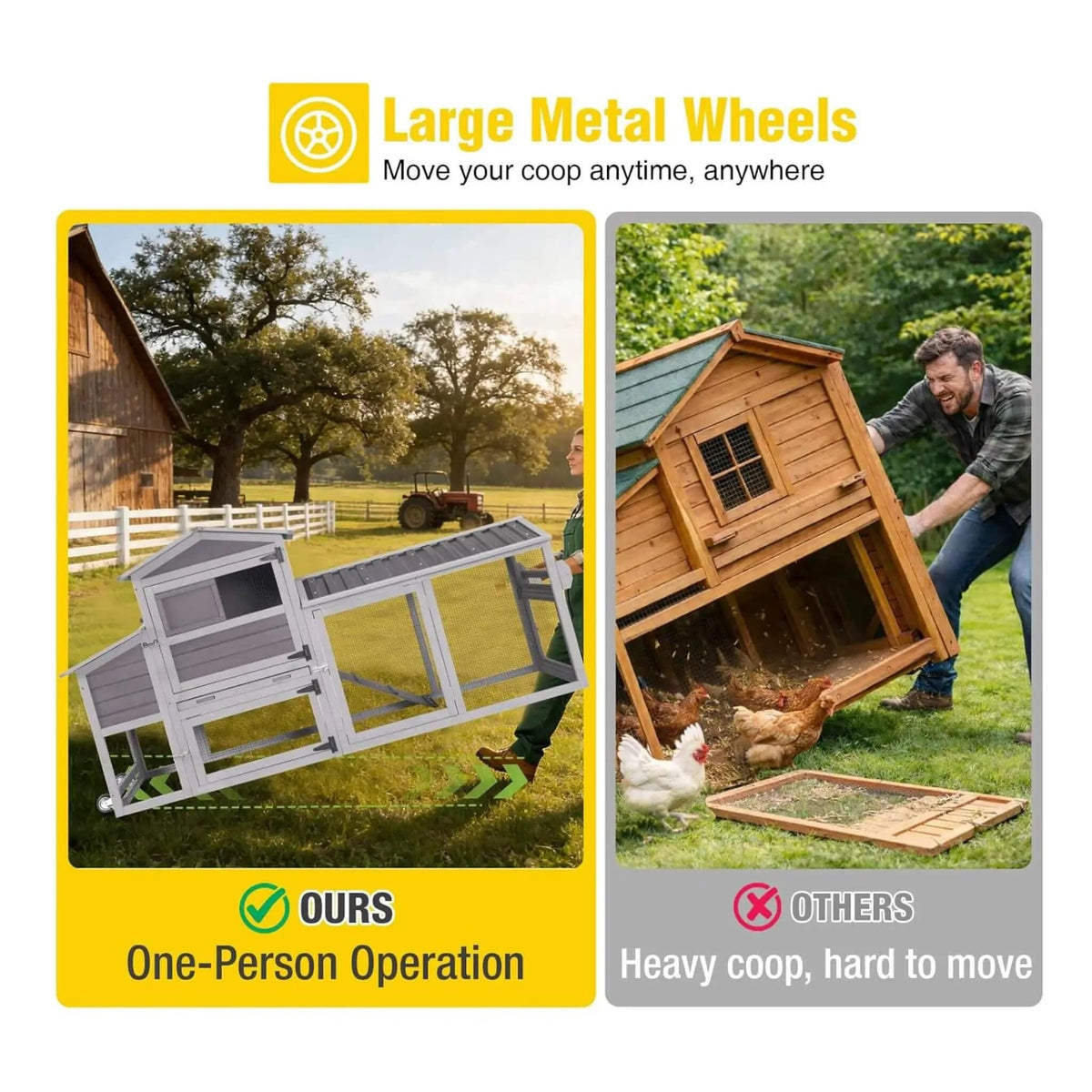 Large 83-Inch Mobile Chicken Coop With Wheels And Nesting Box | 83 Inch | Home Use | Home