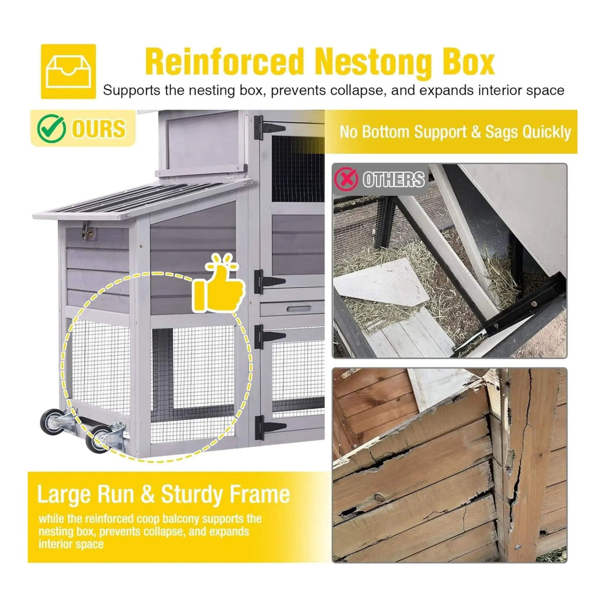 Large 83-Inch Mobile Chicken Coop With Wheels And Nesting Box | 83 Inch | Home Use | Home