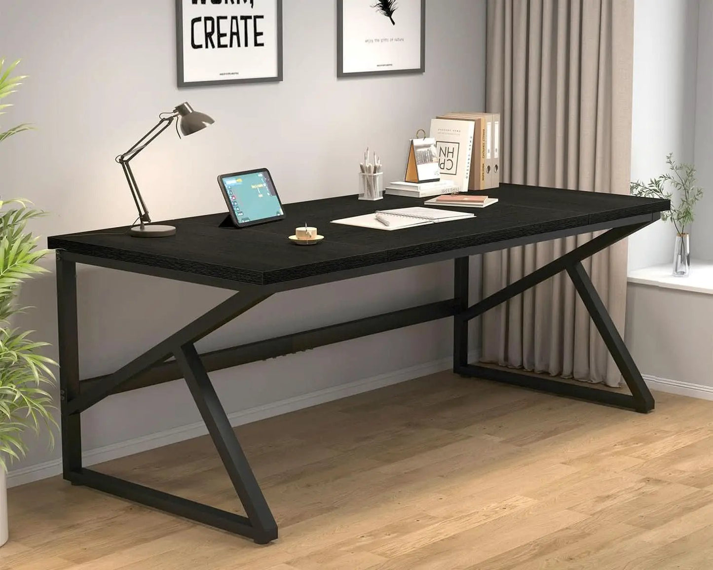 Large Black Desk for Two Monitors and Workstations from PriceLows™