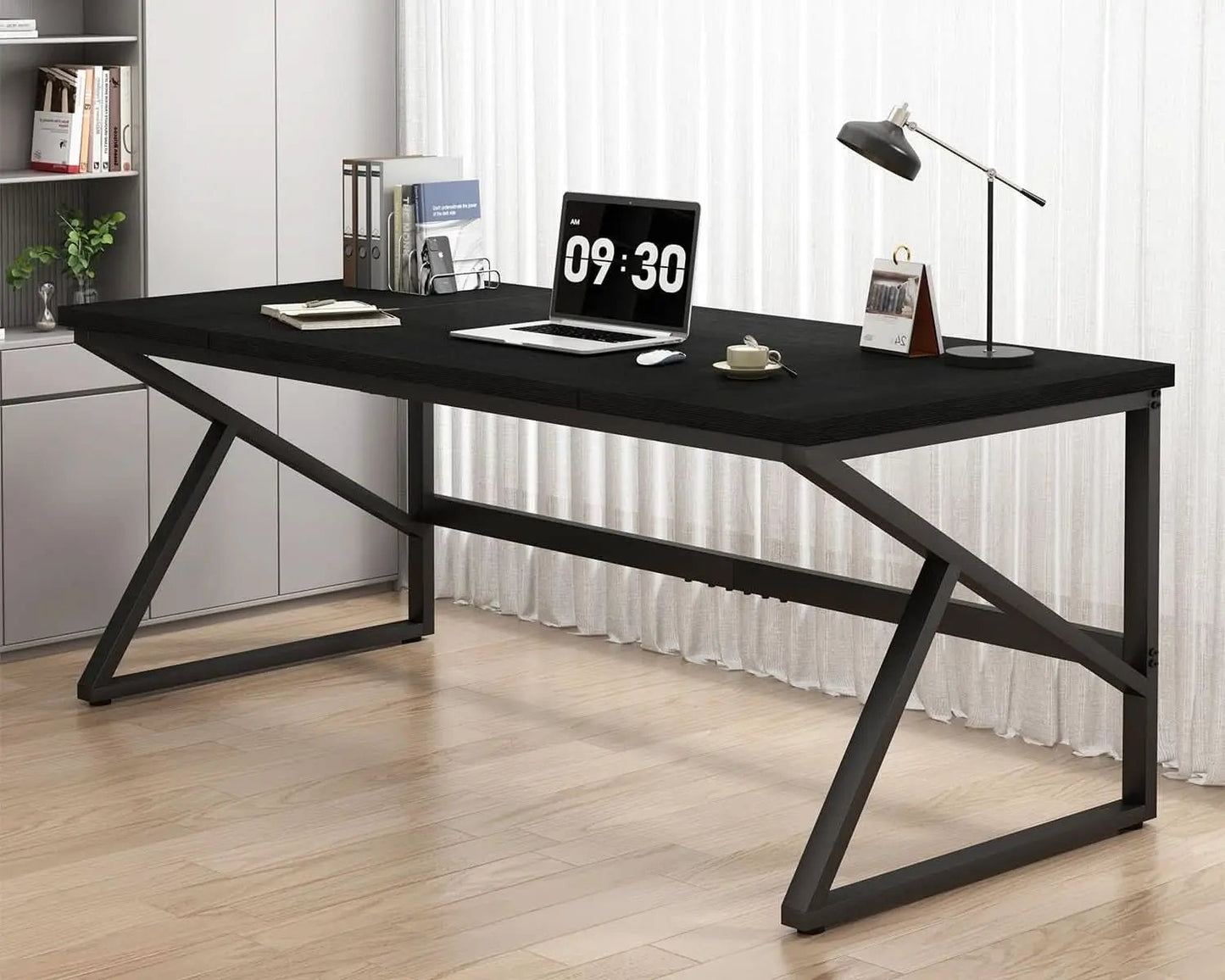 Large Black Desk for Two Monitors and Workstations from PriceLows™