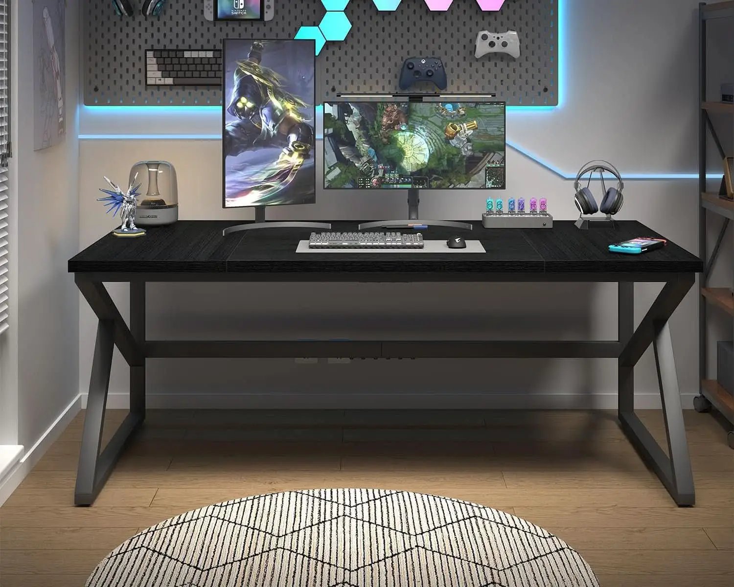 Large Black Desk for Two Monitors and Workstations from PriceLows™
