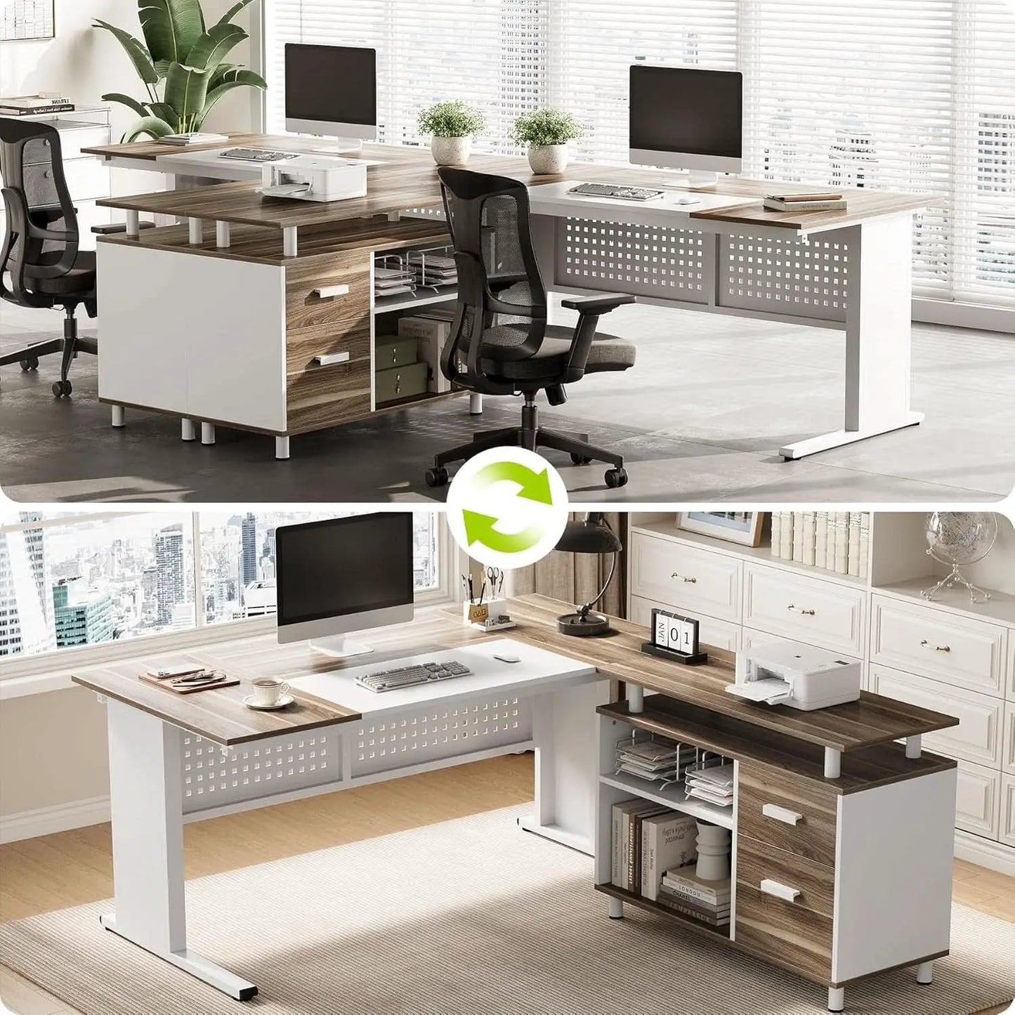 63 Inch L Shaped Computer Desk With File Cabinet For Home Office from PriceLows™