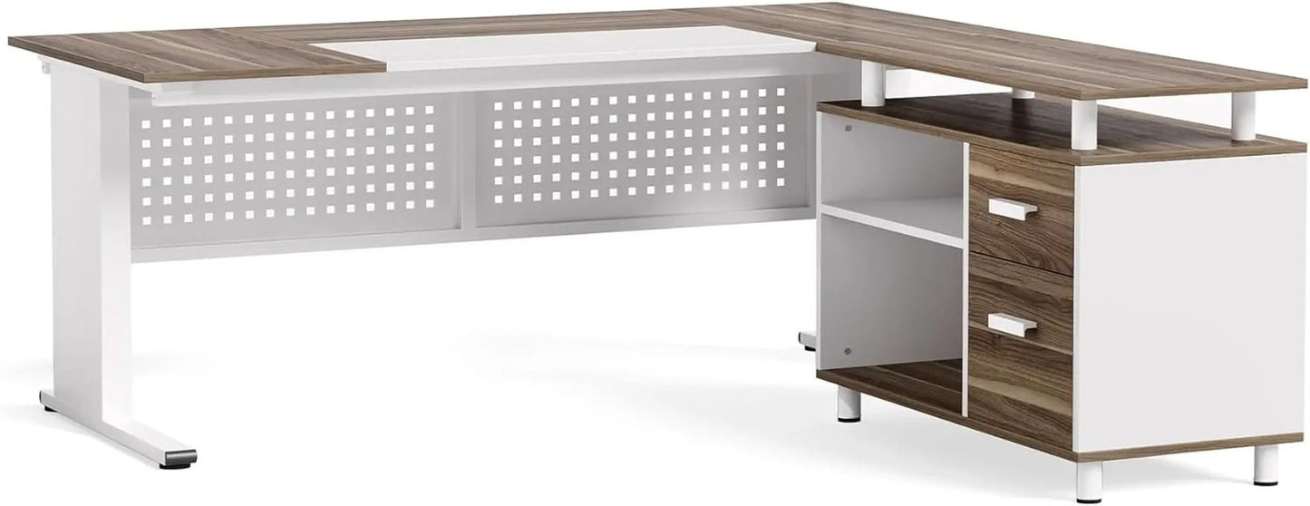 63 Inch L Shaped Computer Desk With File Cabinet For Home Office from PriceLows™