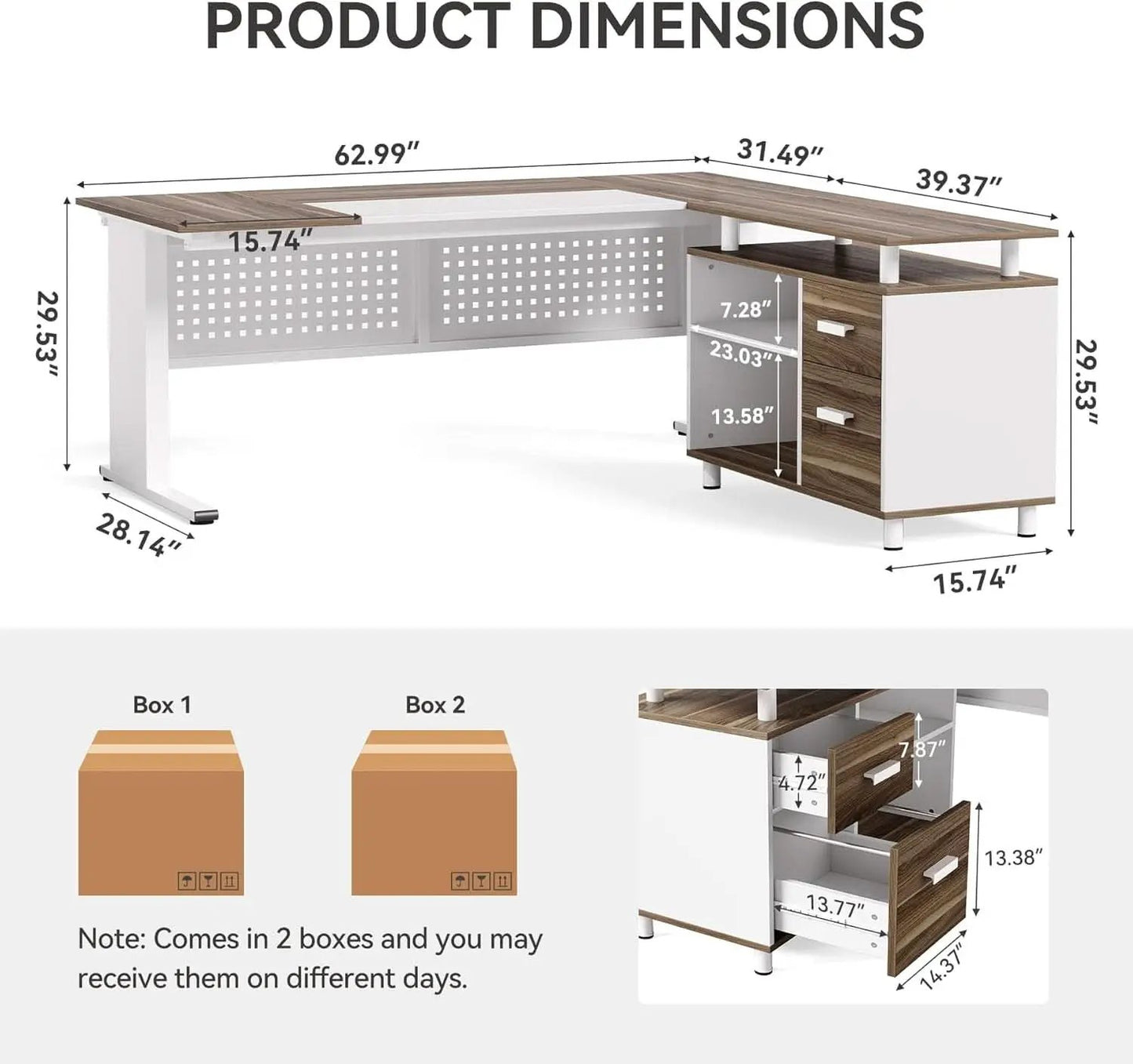 63 Inch L Shaped Computer Desk With File Cabinet For Home Office from PriceLows™