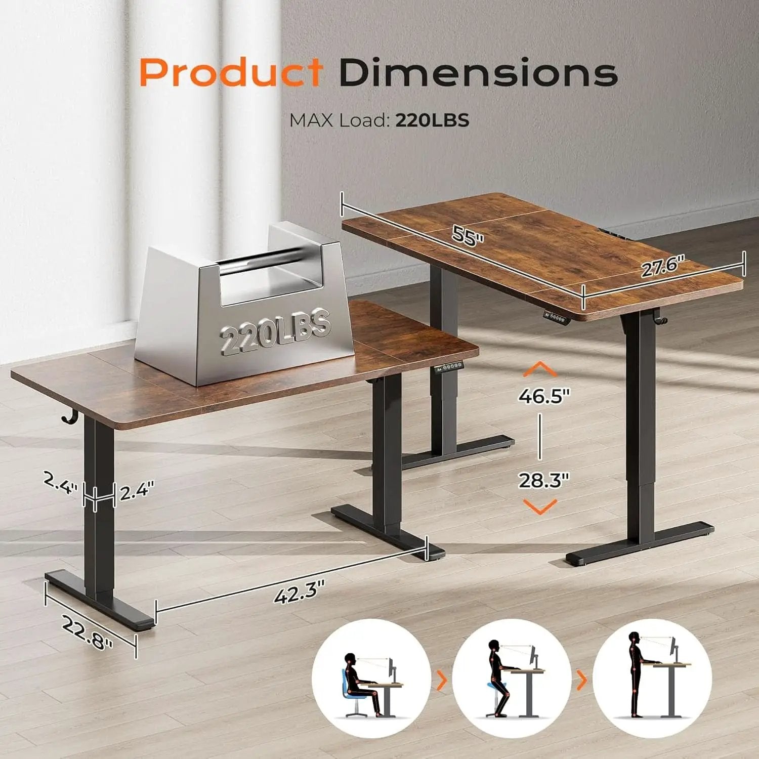 Large Electric Standing Desk Adjustable Height with Hooks from PriceLows™