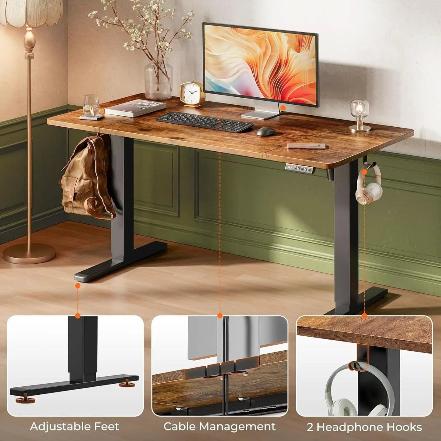 Large Electric Standing Desk Adjustable Height with Hooks from PriceLows™