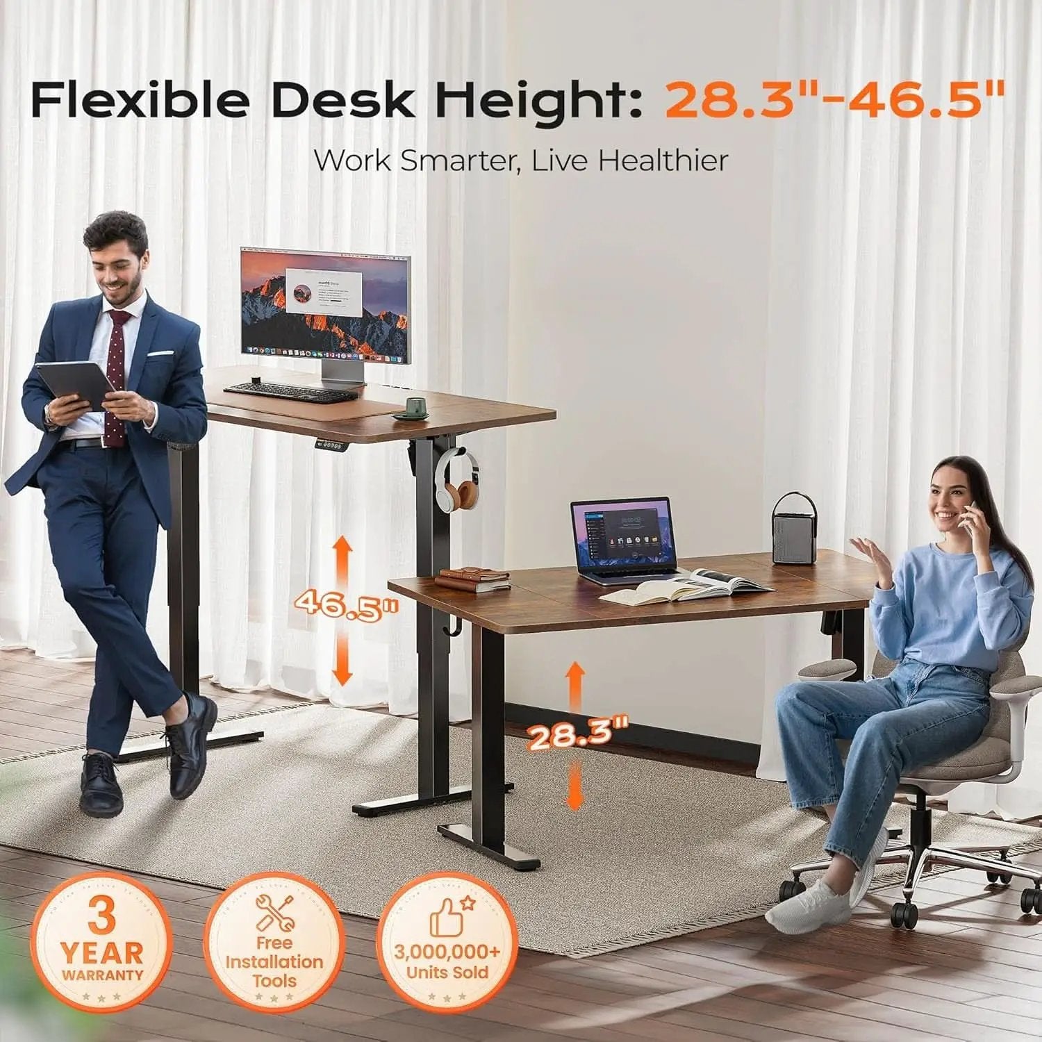 Large Electric Standing Desk Adjustable Height with Hooks from PriceLows™