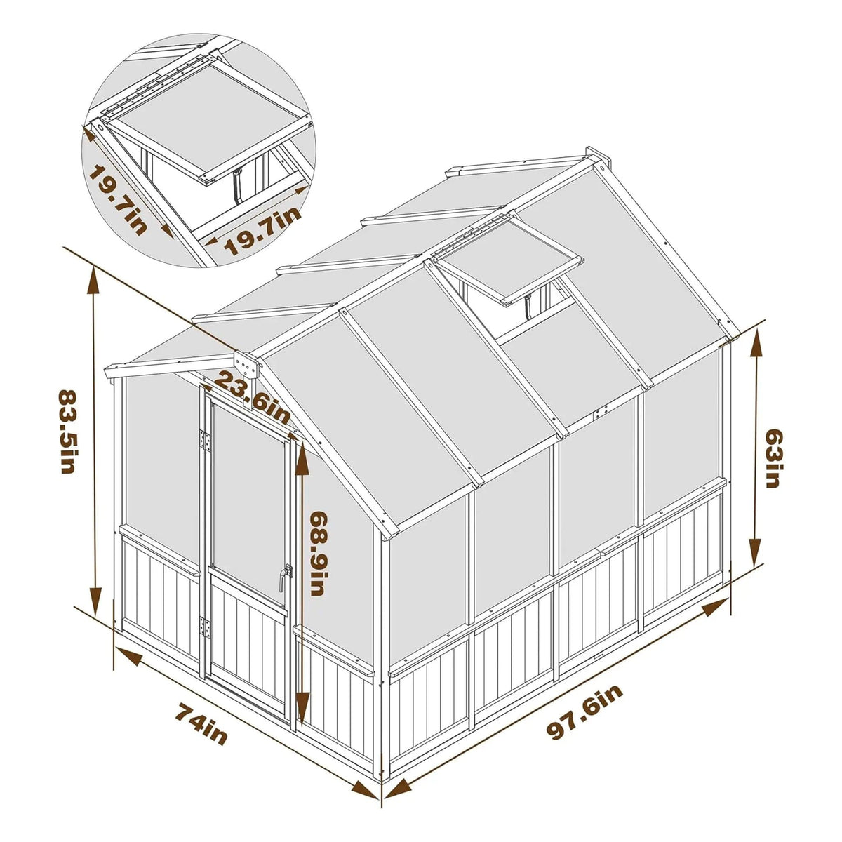 Large Heavy Duty Outdoor Wooden Greenhouse With 6MM Polycarbonate Panels And Vent | Outdoor Living Use | Everyday Use | Outdoor Living