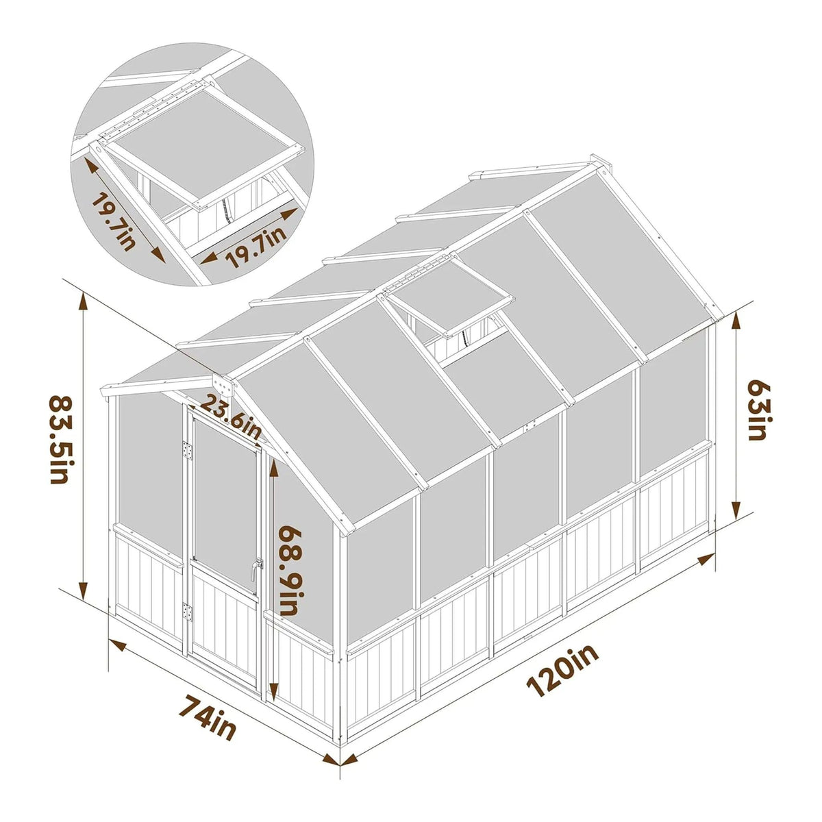 Large Heavy Duty Outdoor Wooden Greenhouse With 6MM Polycarbonate Panels And Vent | Outdoor Living Use | Everyday Use | Outdoor Living