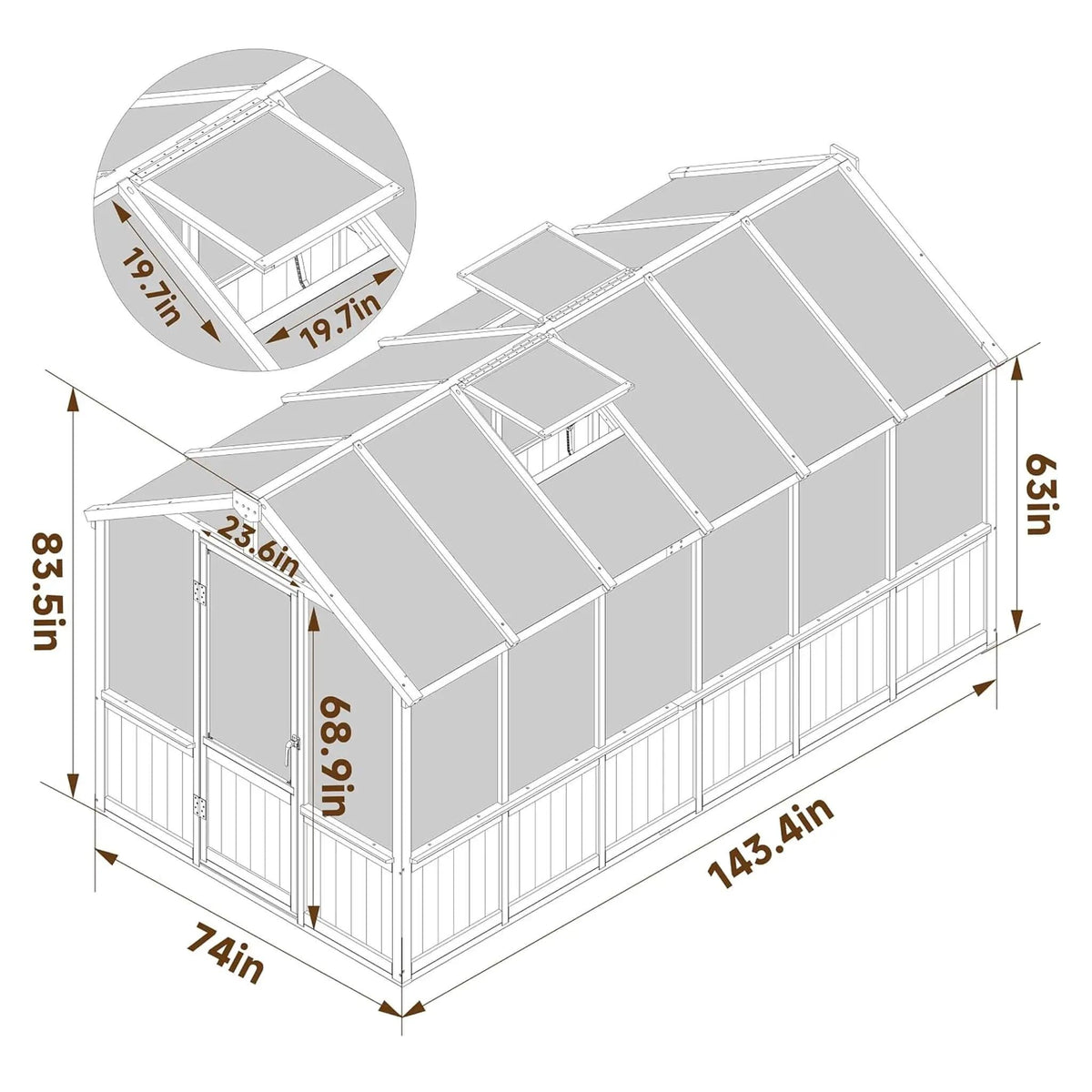 Large Heavy Duty Outdoor Wooden Greenhouse With 6MM Polycarbonate Panels And Vent | Outdoor Living Use | Everyday Use | Outdoor Living