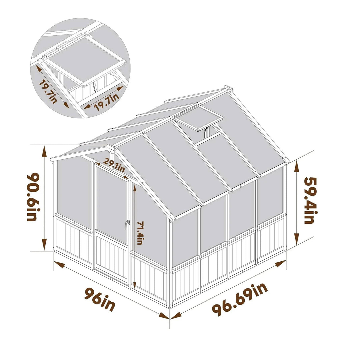 Large Heavy Duty Outdoor Wooden Greenhouse With 6MM Polycarbonate Panels And Vent | Outdoor Living Use | Everyday Use | Outdoor Living