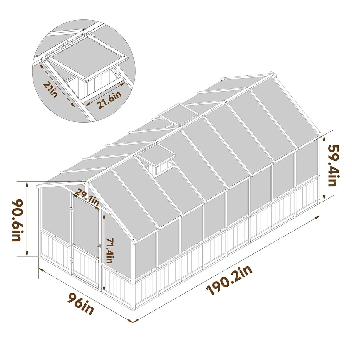Large Heavy Duty Outdoor Wooden Greenhouse With 6MM Polycarbonate Panels And Vent | Outdoor Living Use | Everyday Use | Outdoor Living