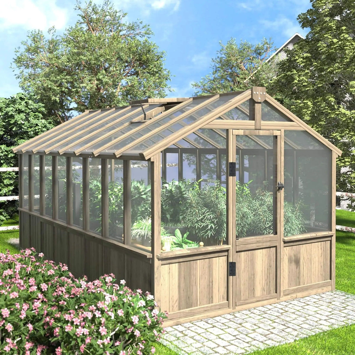 Large Heavy Duty Outdoor Wooden Greenhouse With 6MM Polycarbonate Panels And Vent | Outdoor Living Use | Everyday Use | Outdoor Living