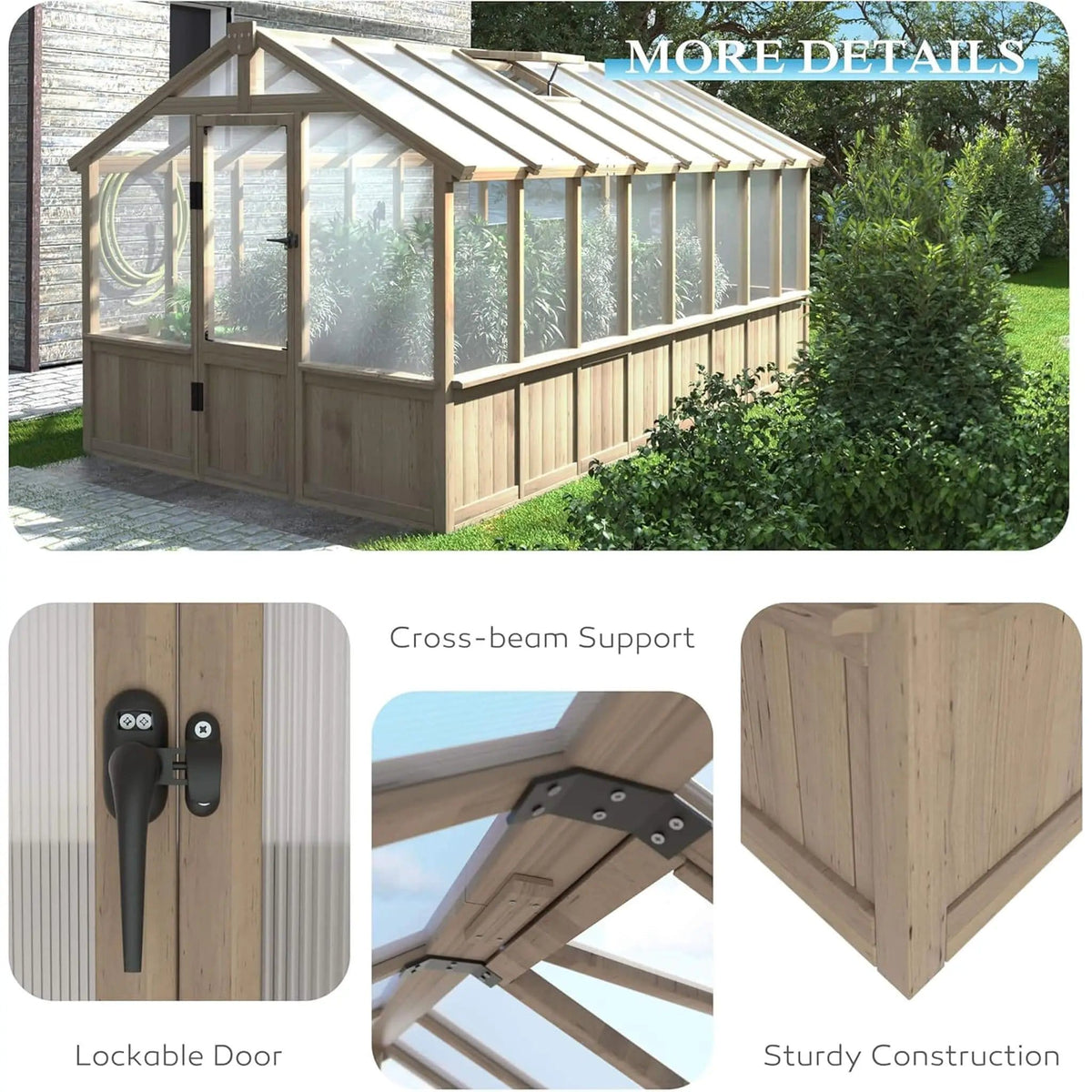 Large Heavy Duty Outdoor Wooden Greenhouse With 6MM Polycarbonate Panels And Vent | Outdoor Living Use | Everyday Use | Outdoor Living