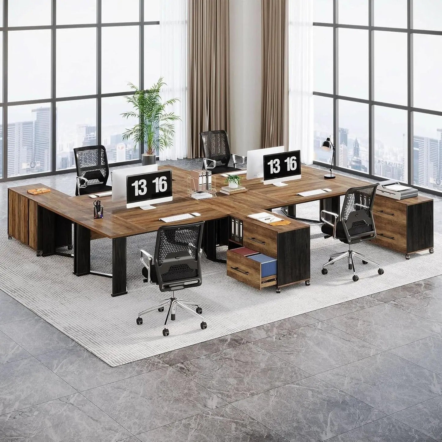 Large L Shaped Executive Desk with Mobile File Cabinet from PriceLows™