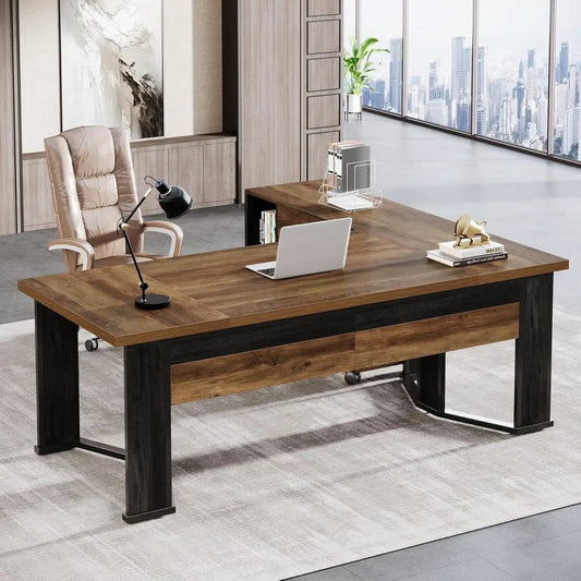 Large L Shaped Executive Desk with Mobile File Cabinet from PriceLows™