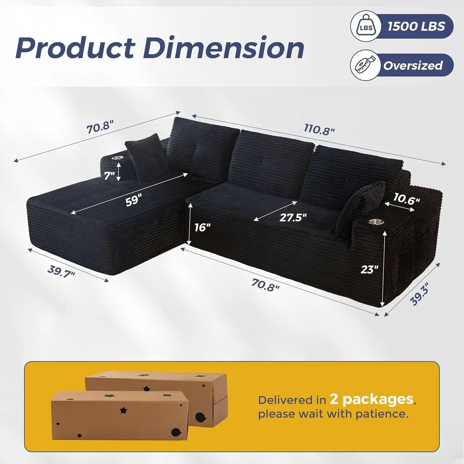 Large Modular Sectional Couch with L-Shape Chaise from PriceLows™
