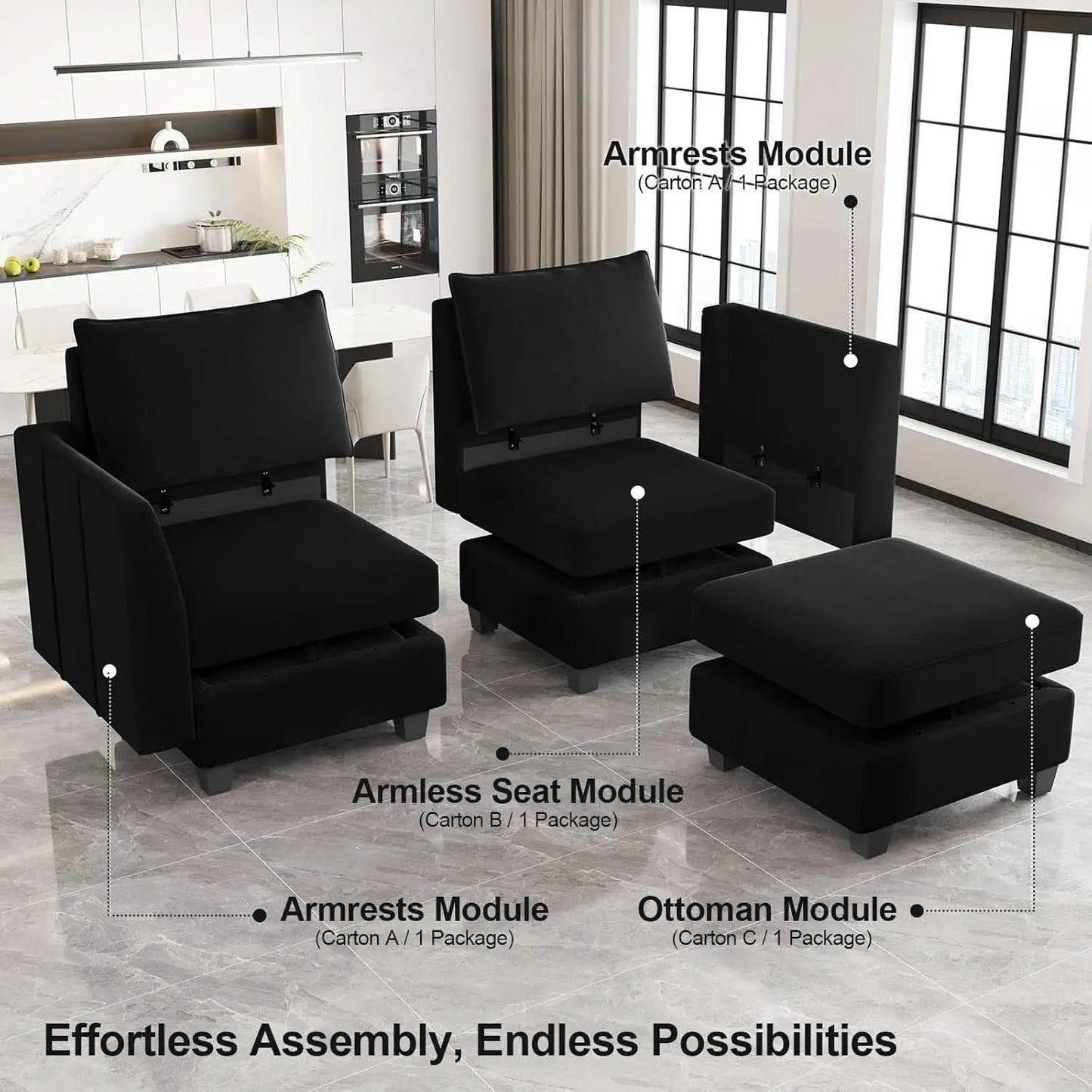 Large Modular Sectional Sofa Bed with Storage Comfort from PriceLows™