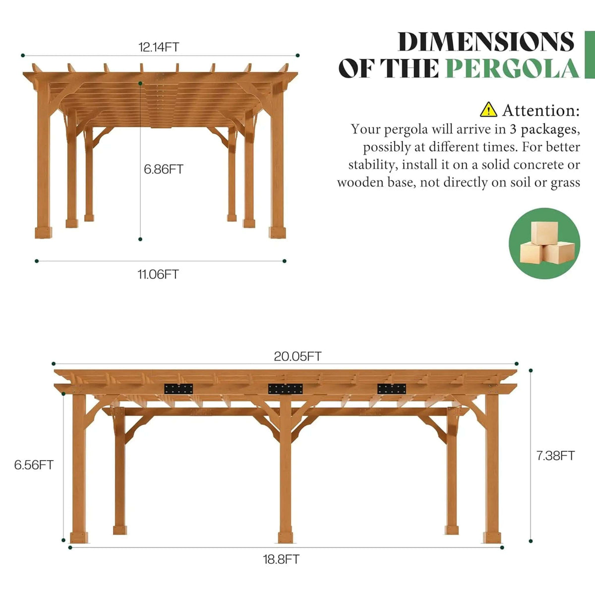Large Outdoor Cedar Wood Pergola Kit With Slatted Roof | Metal | Outdoor Living Use | Outdoor Living