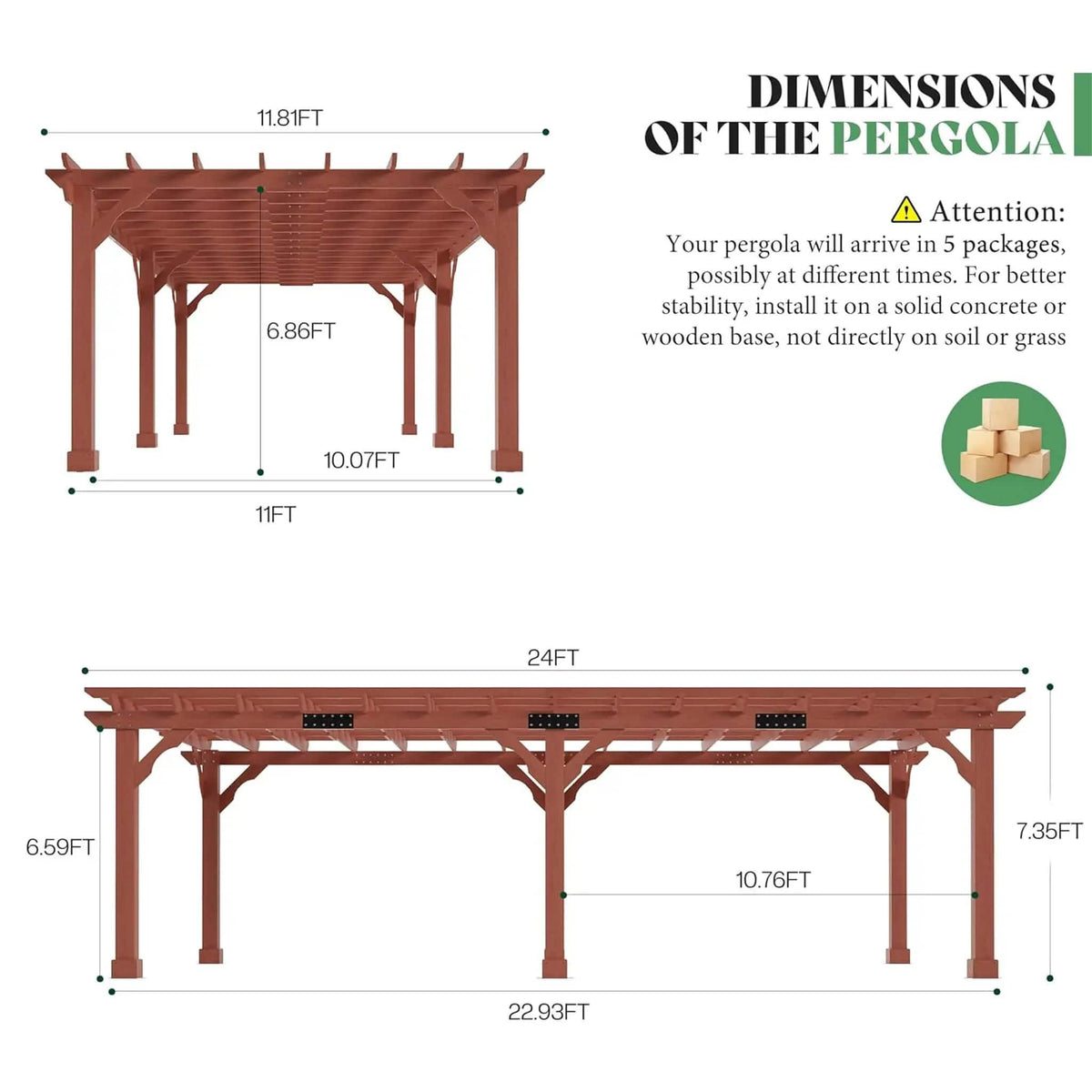 Large Outdoor Cedar Wood Pergola Kit With Slatted Roof | Metal | Outdoor Living Use | Outdoor Living