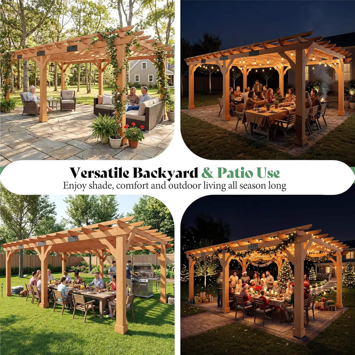 Large Outdoor Cedar Wood Pergola Kit With Slatted Roof | Metal | Outdoor Living Use | Outdoor Living