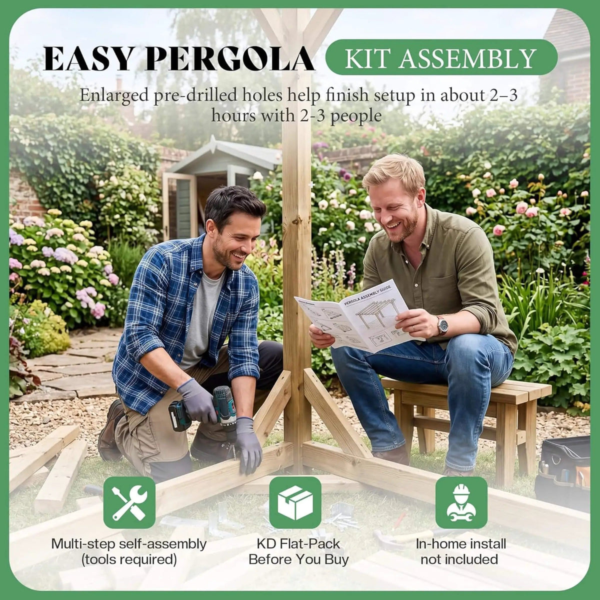 Large Outdoor Cedar Wood Pergola Kit With Slatted Roof | Metal | Outdoor Living Use | Outdoor Living