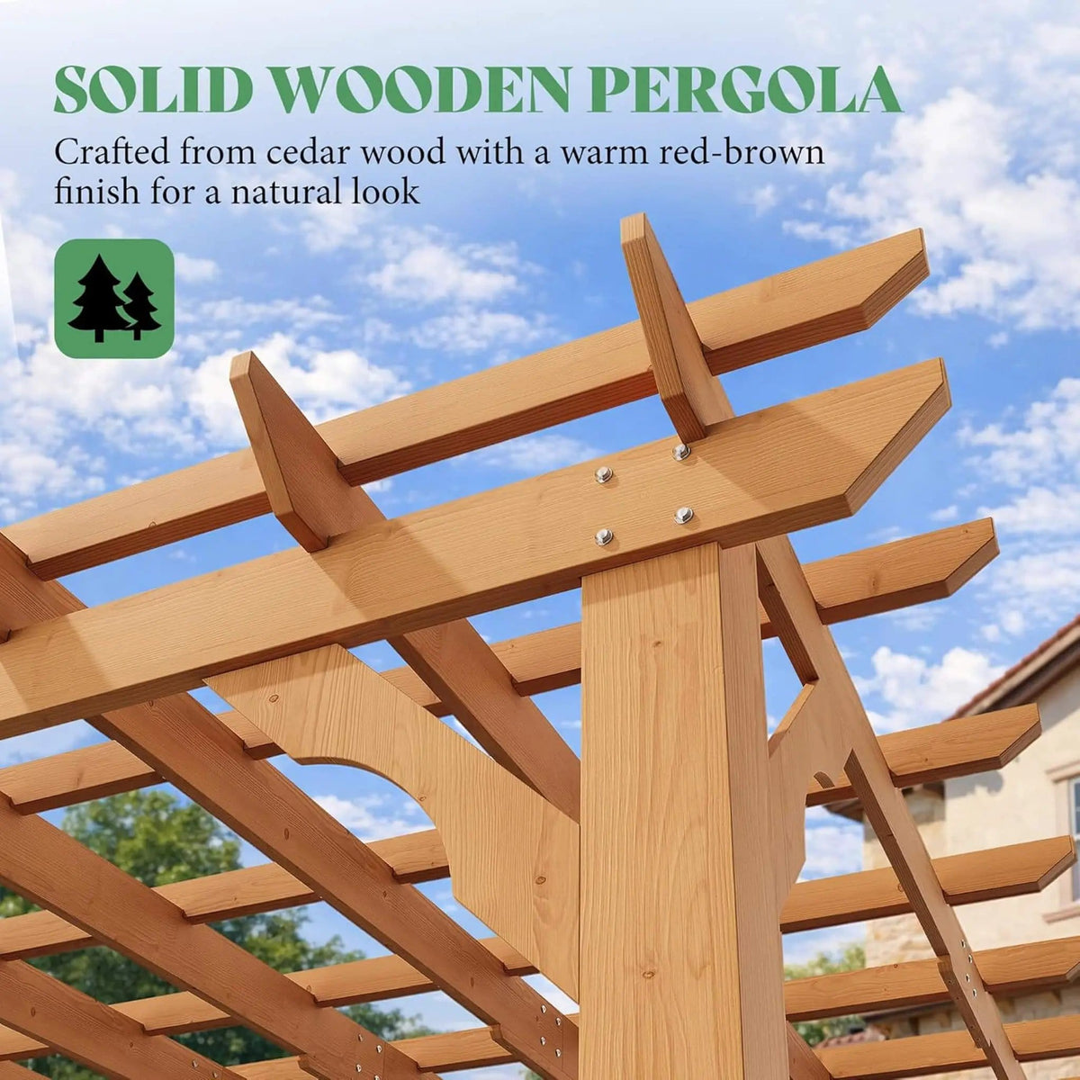Large Outdoor Cedar Wood Pergola Kit With Slatted Roof | Metal | Outdoor Living Use | Outdoor Living