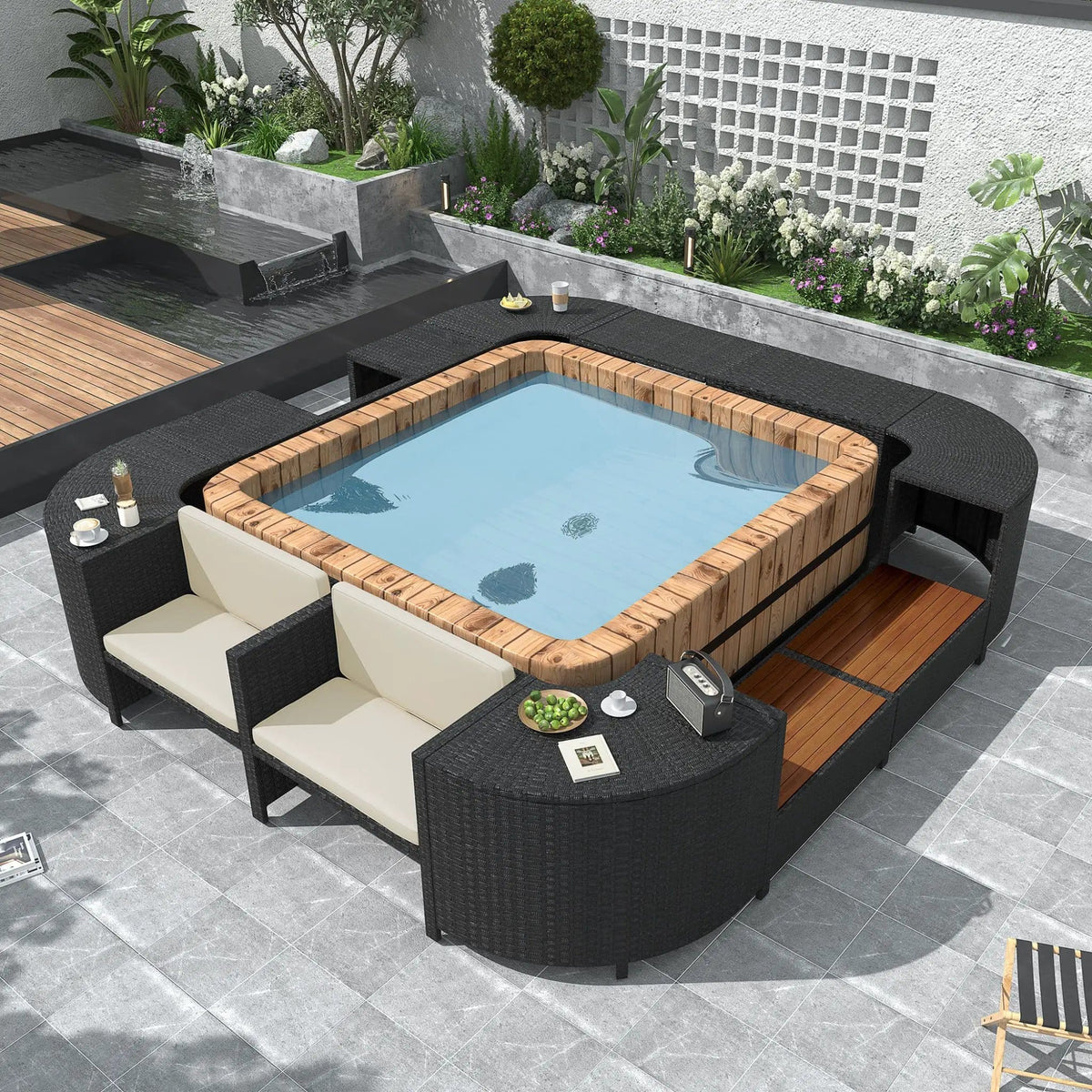 Large Outdoor Quadrilateral Spa Surround Rattan Sectional Sofa Set With Storage | Rattan | Outdoor Furniture Set | Living Room