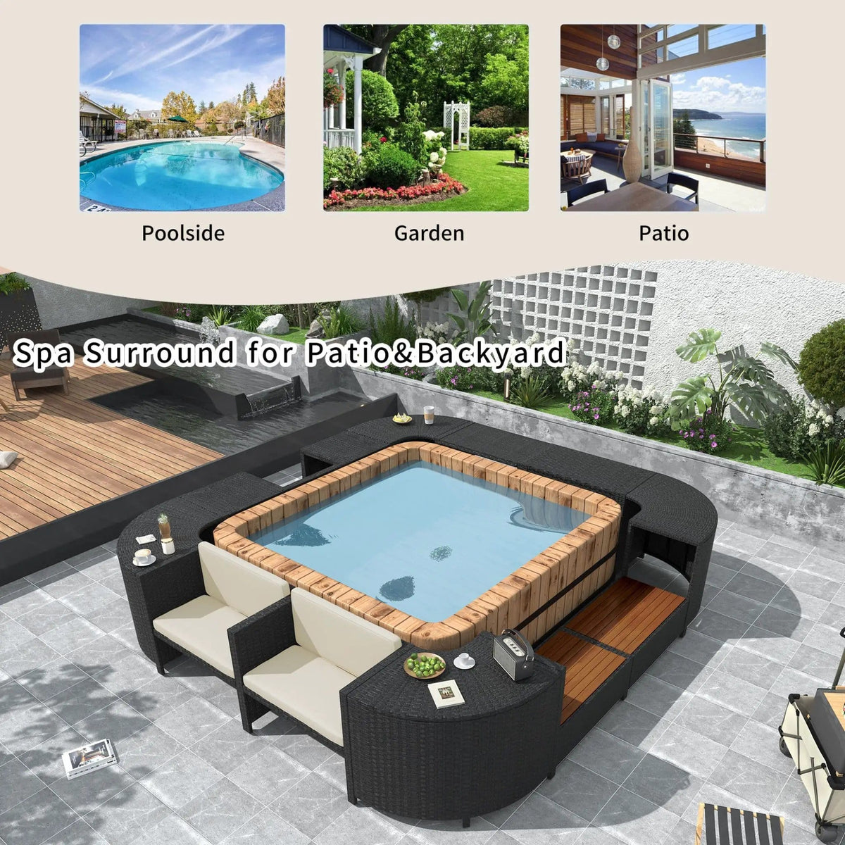 Large Outdoor Quadrilateral Spa Surround Rattan Sectional Sofa Set With Storage | Rattan | Outdoor Furniture Set | Living Room