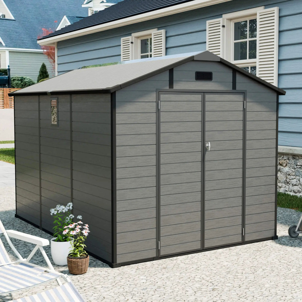 Resin Outdoor Storage Shed | Large Lockable Plastic Design | Window And Floor | Weather-Resistant Build