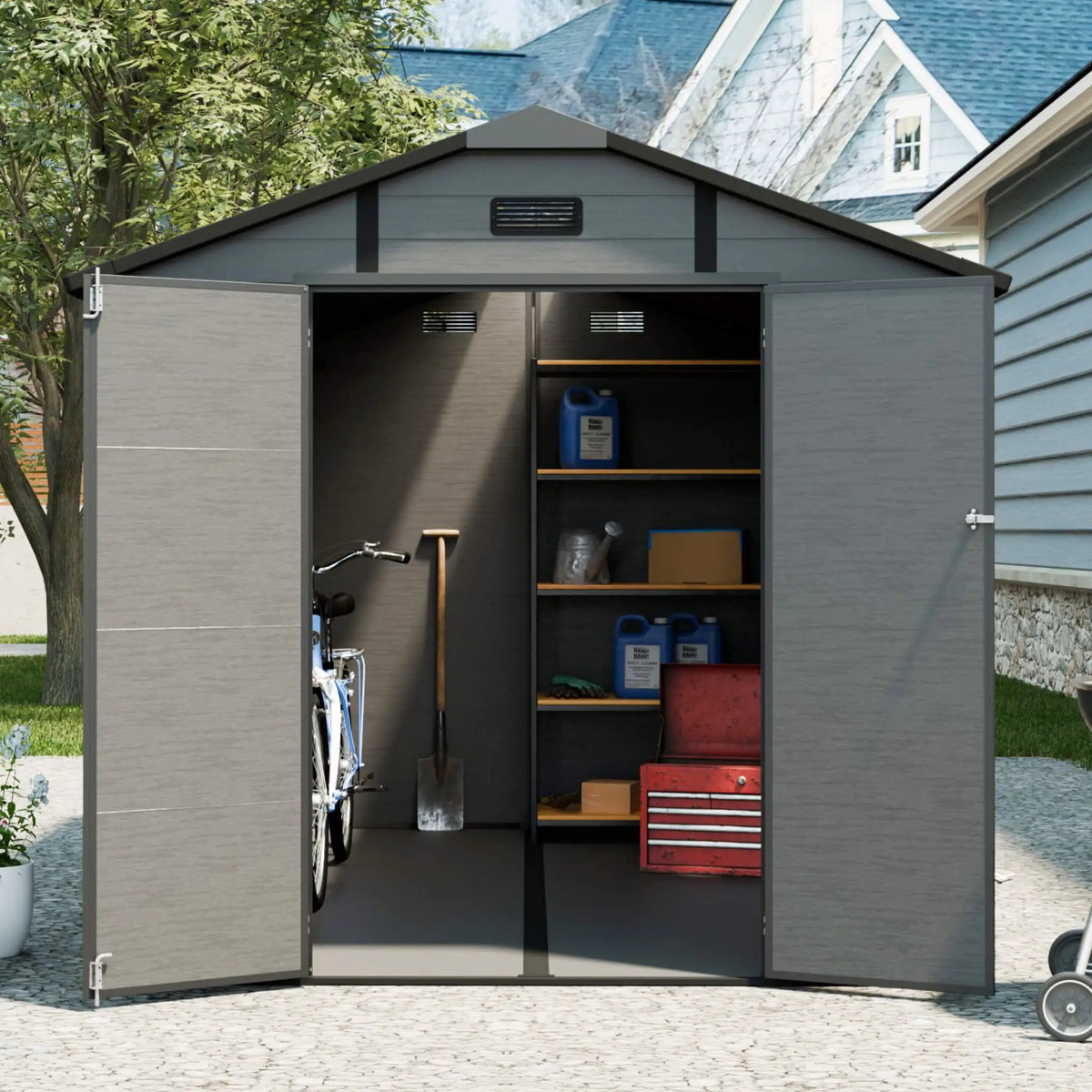 Resin Outdoor Storage Shed | Large Lockable Plastic Design | Window And Floor | Weather-Resistant Build